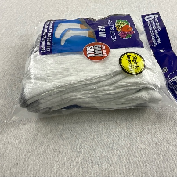 FRUIT OF THE LOOM COTTON BLEND MEN’S CREW SOCKS SLIGHTLY IMPERFECT 6 PAIRS WHITE - Picture 7 of 8